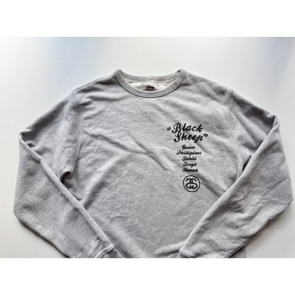 STUSSY Heather Grey Cotton Terry "Black Sheep" Relaxed Sweatshirt, Size M - Picture 5 of 15